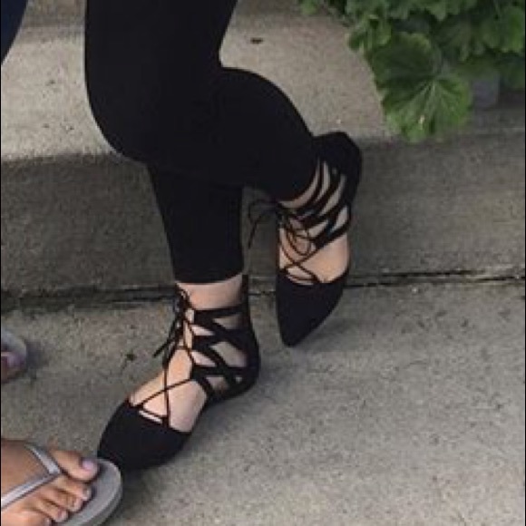 Black Lace up Flats - Picture 4 of 4